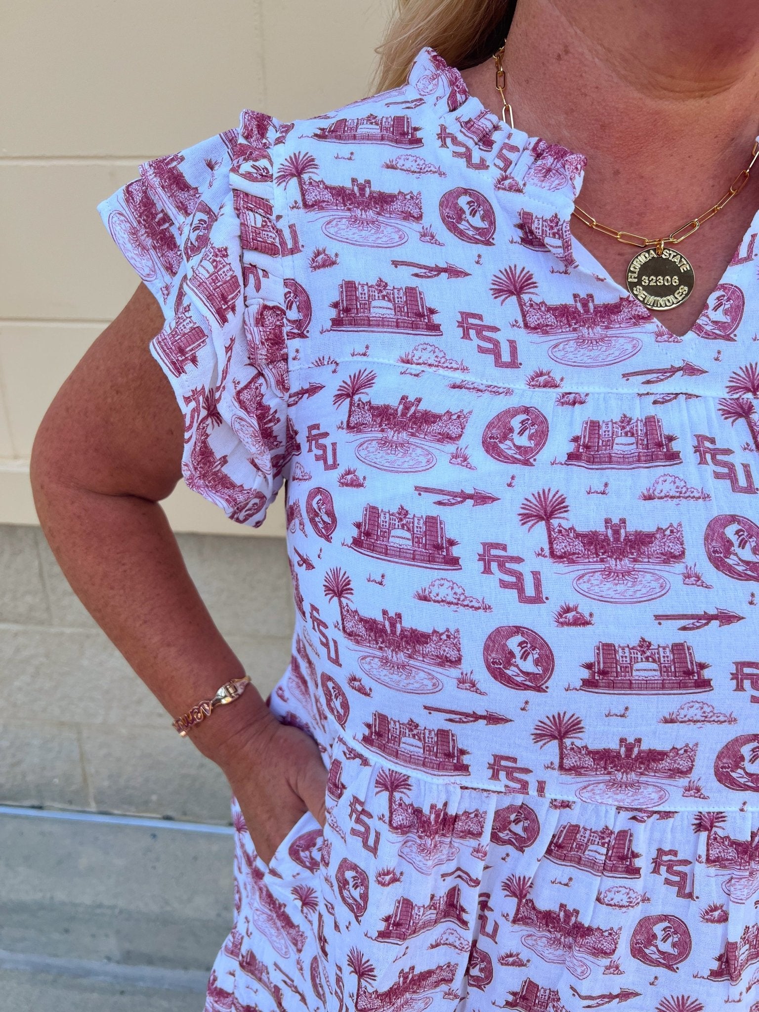 [Stewart Simmons] The Team Toile Flutter Sleeve Dress FSU - The Pink Pineapple 850
