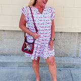 [Stewart Simmons] The Team Toile Flutter Sleeve Dress FSU - The Pink Pineapple 850