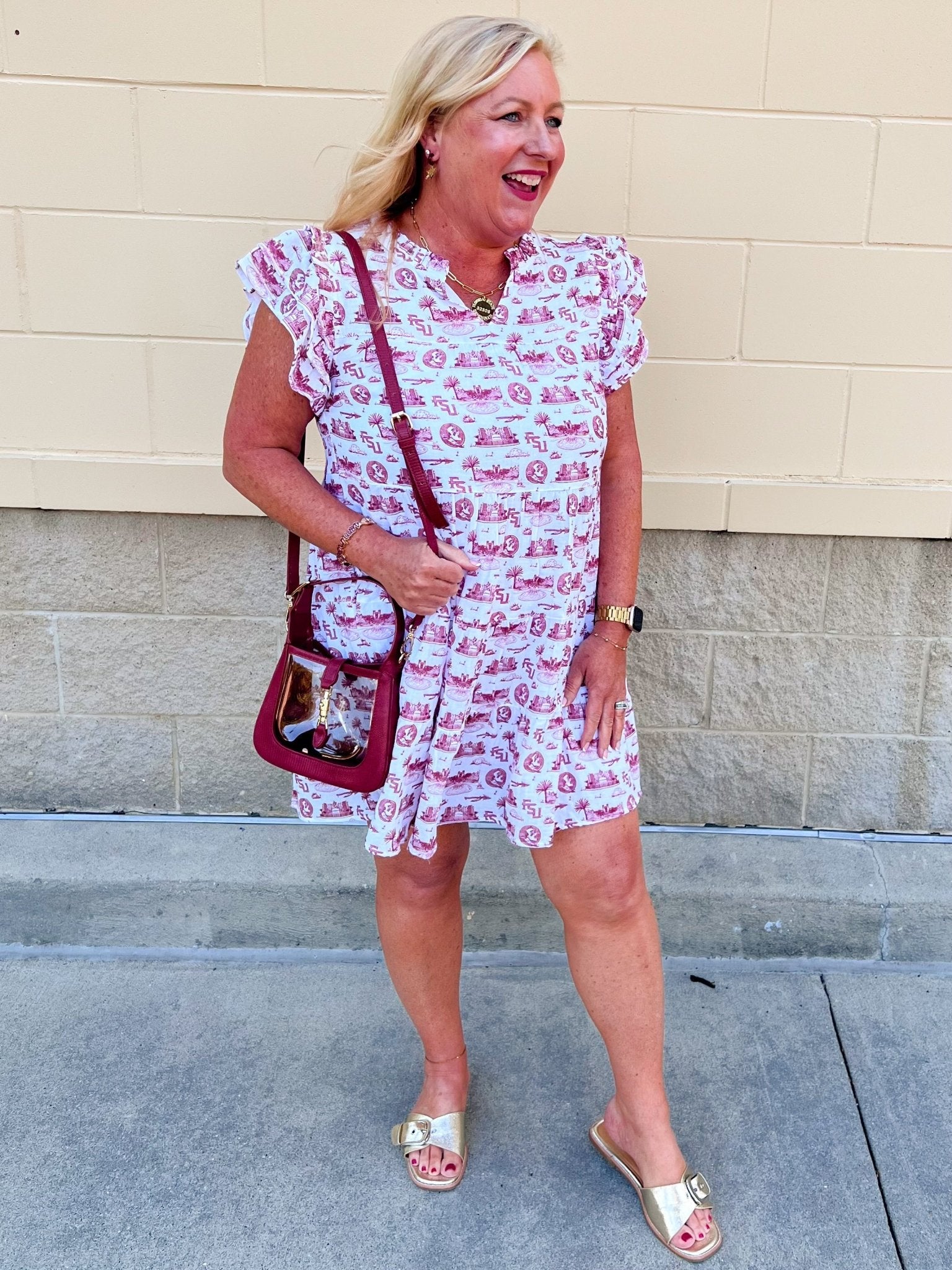 [Stewart Simmons] The Team Toile Flutter Sleeve Dress FSU - The Pink Pineapple 850