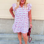 [Stewart Simmons] The Team Toile Flutter Sleeve Dress FSU - The Pink Pineapple 850