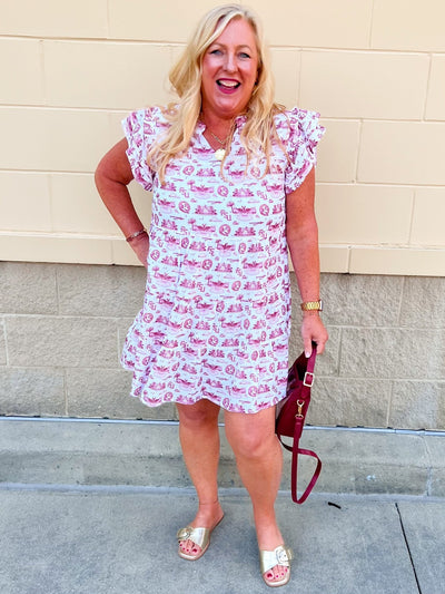 [Stewart Simmons] The Team Toile Flutter Sleeve Dress FSU - The Pink Pineapple 850