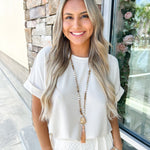 Stone Bead Necklace with Druzy Tassel Pendant - Brown - The Pink Pineapple 850