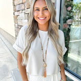 Stone Bead Necklace with Druzy Tassel Pendant - Brown - The Pink Pineapple 850