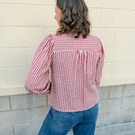 Sugarcane Stripes Holiday Seersucker Top - The Pink Pineapple 850