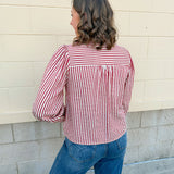 Sugarcane Stripes Holiday Seersucker Top - The Pink Pineapple 850