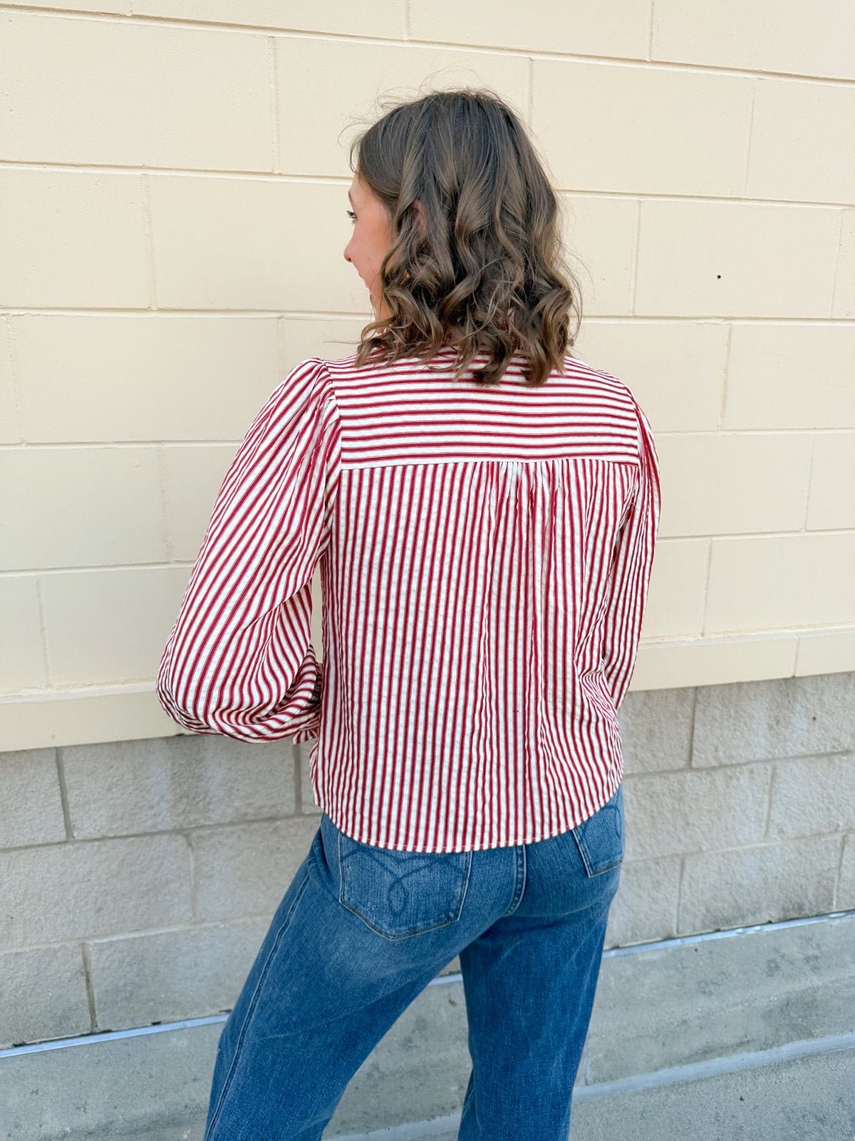 Sugarcane Stripes Holiday Seersucker Top - The Pink Pineapple 850