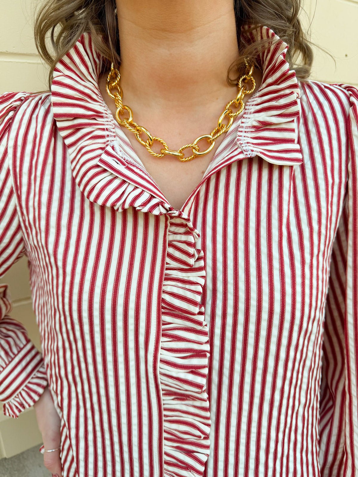 Sugarcane Stripes Holiday Seersucker Top - The Pink Pineapple 850
