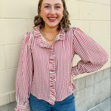 Sugarcane Stripes Holiday Seersucker Top - The Pink Pineapple 850