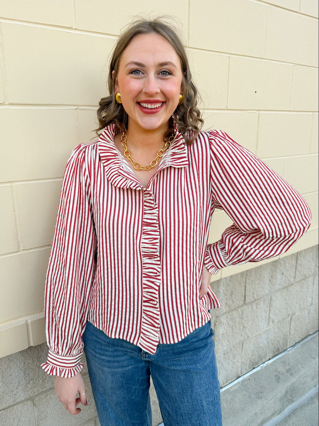 Sugarcane Stripes Holiday Seersucker Top - The Pink Pineapple 850