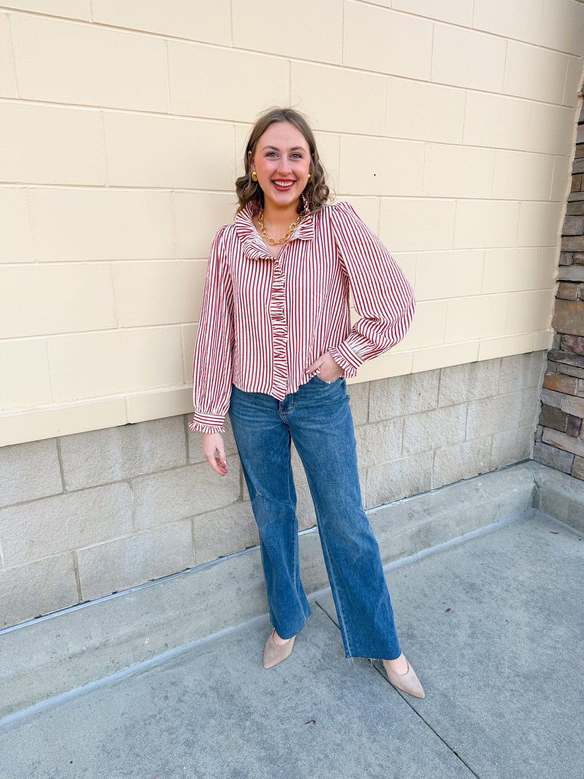 Sugarcane Stripes Holiday Seersucker Top - The Pink Pineapple 850