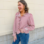 Sugarcane Stripes Holiday Seersucker Top - The Pink Pineapple 850