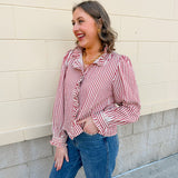 Sugarcane Stripes Holiday Seersucker Top - The Pink Pineapple 850