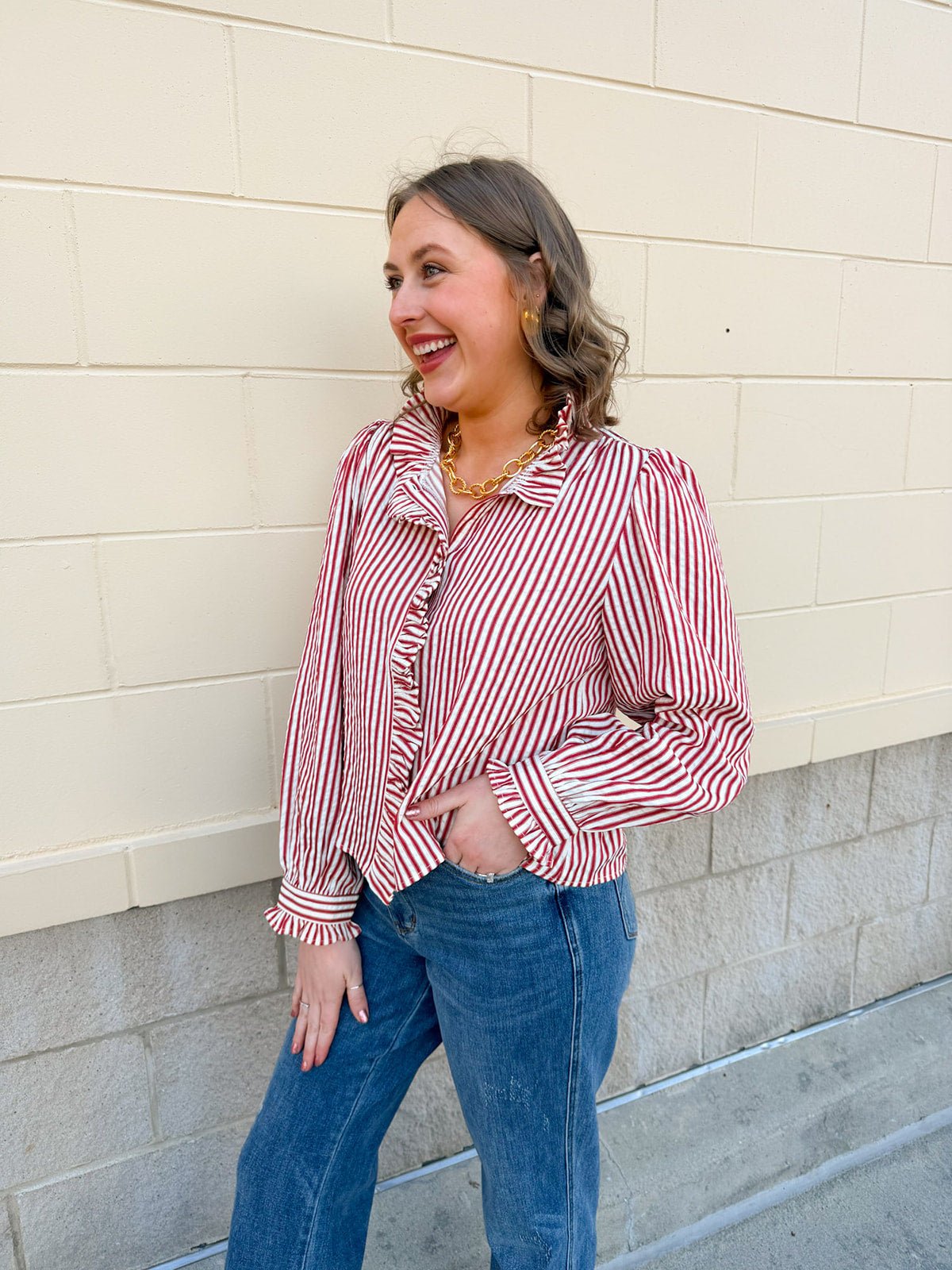 Sugarcane Stripes Holiday Seersucker Top - The Pink Pineapple 850