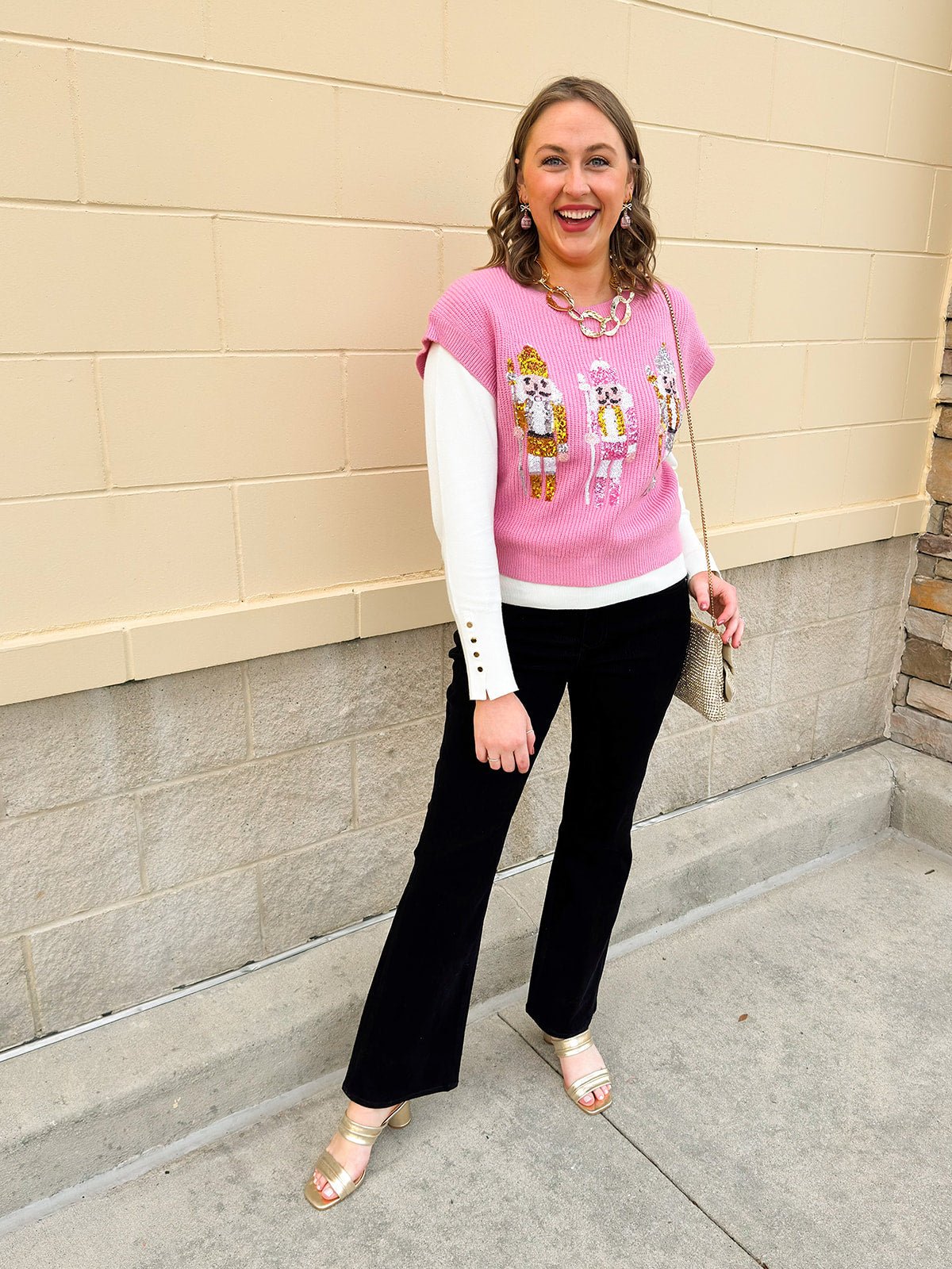 Sugarplum Nutcracker Sequin Knit Vest in Pink - The Pink Pineapple 850