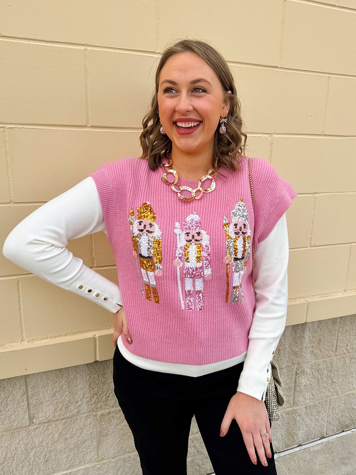 Sugarplum Nutcracker Sequin Knit Vest in Pink - The Pink Pineapple 850