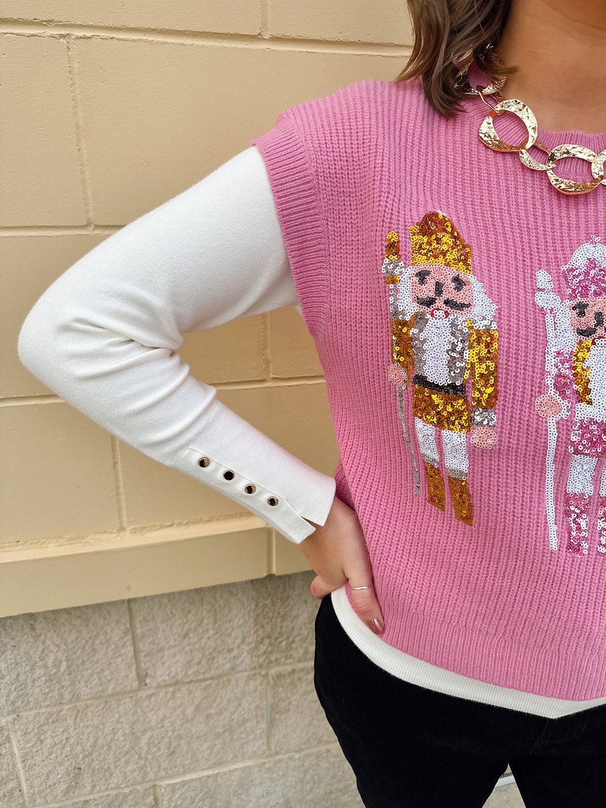 Sugarplum Nutcracker Sequin Knit Vest in Pink - The Pink Pineapple 850
