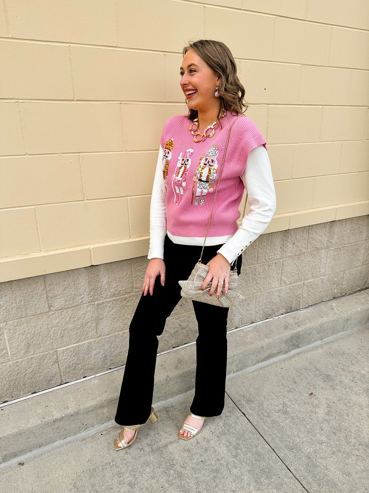 Sugarplum Nutcracker Sequin Knit Vest in Pink - The Pink Pineapple 850