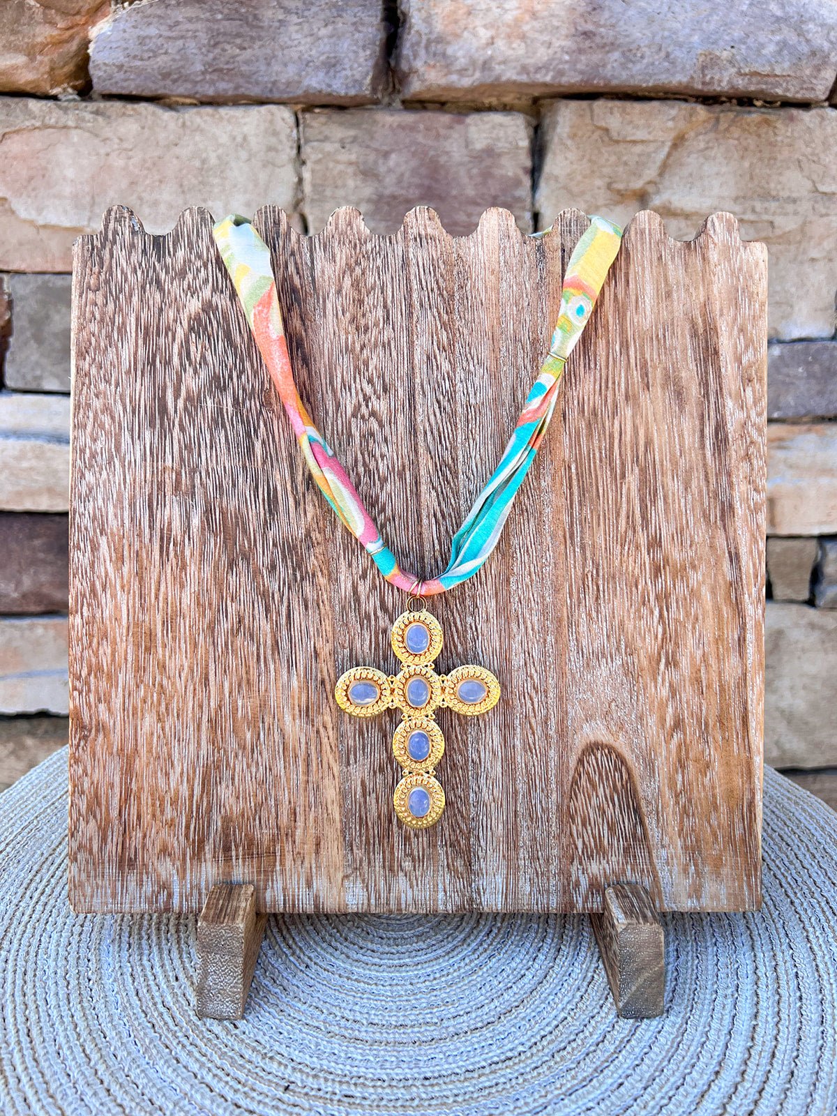Sunlit Cross Scarf Necklace - The Pink Pineapple 850