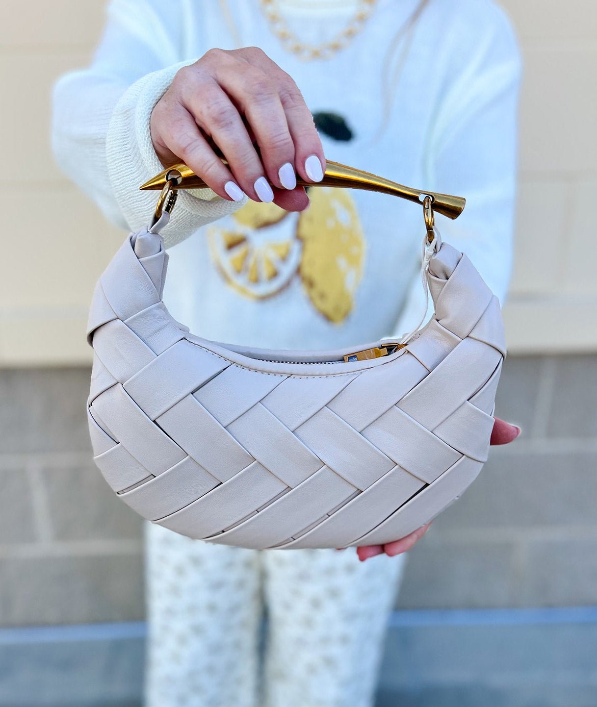 Sunlit Grace Woven Clutch in Light Tan - The Pink Pineapple 850