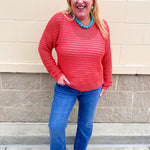 Sunset Shore Open Knit Sweater in Orange - The Pink Pineapple 850