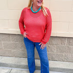 Sunset Shore Open Knit Sweater in Orange - The Pink Pineapple 850