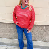 Sunset Shore Open Knit Sweater in Orange - The Pink Pineapple 850