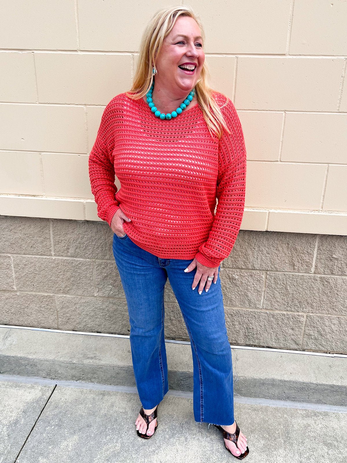 Sunset Shore Open Knit Sweater in Orange - The Pink Pineapple 850