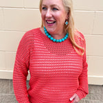 Sunset Shore Open Knit Sweater in Orange - The Pink Pineapple 850