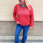 Sunset Shore Open Knit Sweater in Orange - The Pink Pineapple 850