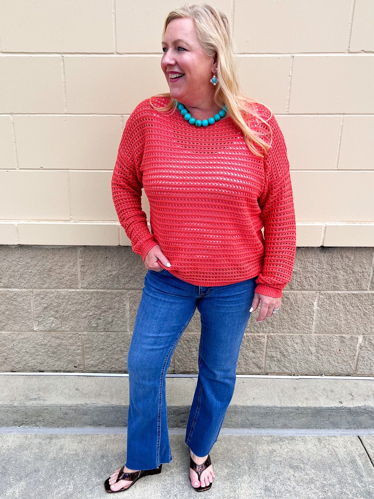 Sunset Shore Open Knit Sweater in Orange - The Pink Pineapple 850