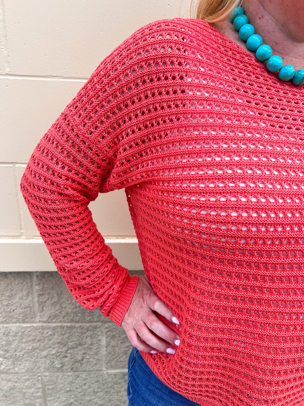 Sunset Shore Open Knit Sweater in Orange - The Pink Pineapple 850