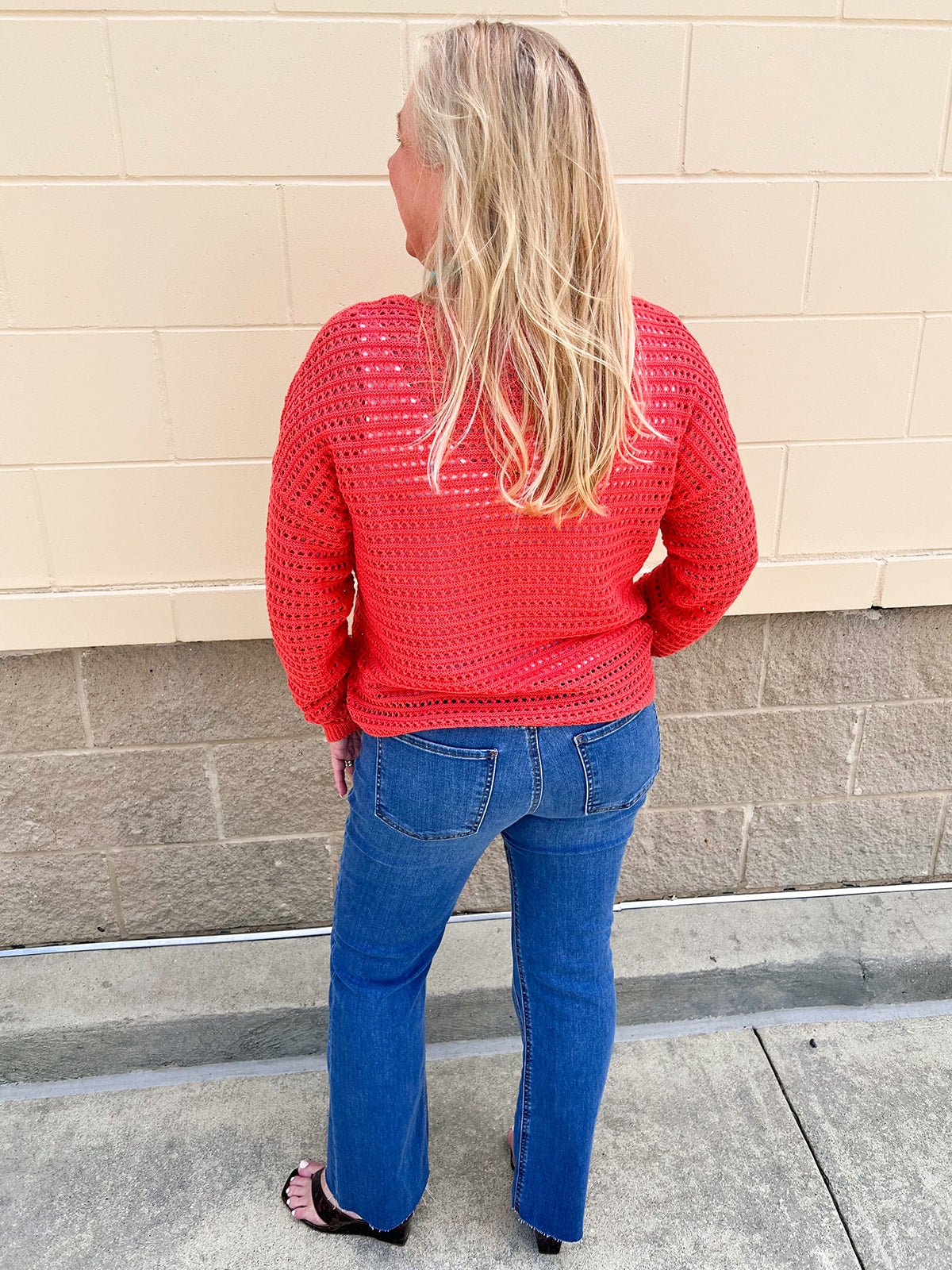 Sunset Shore Open Knit Sweater in Orange - The Pink Pineapple 850