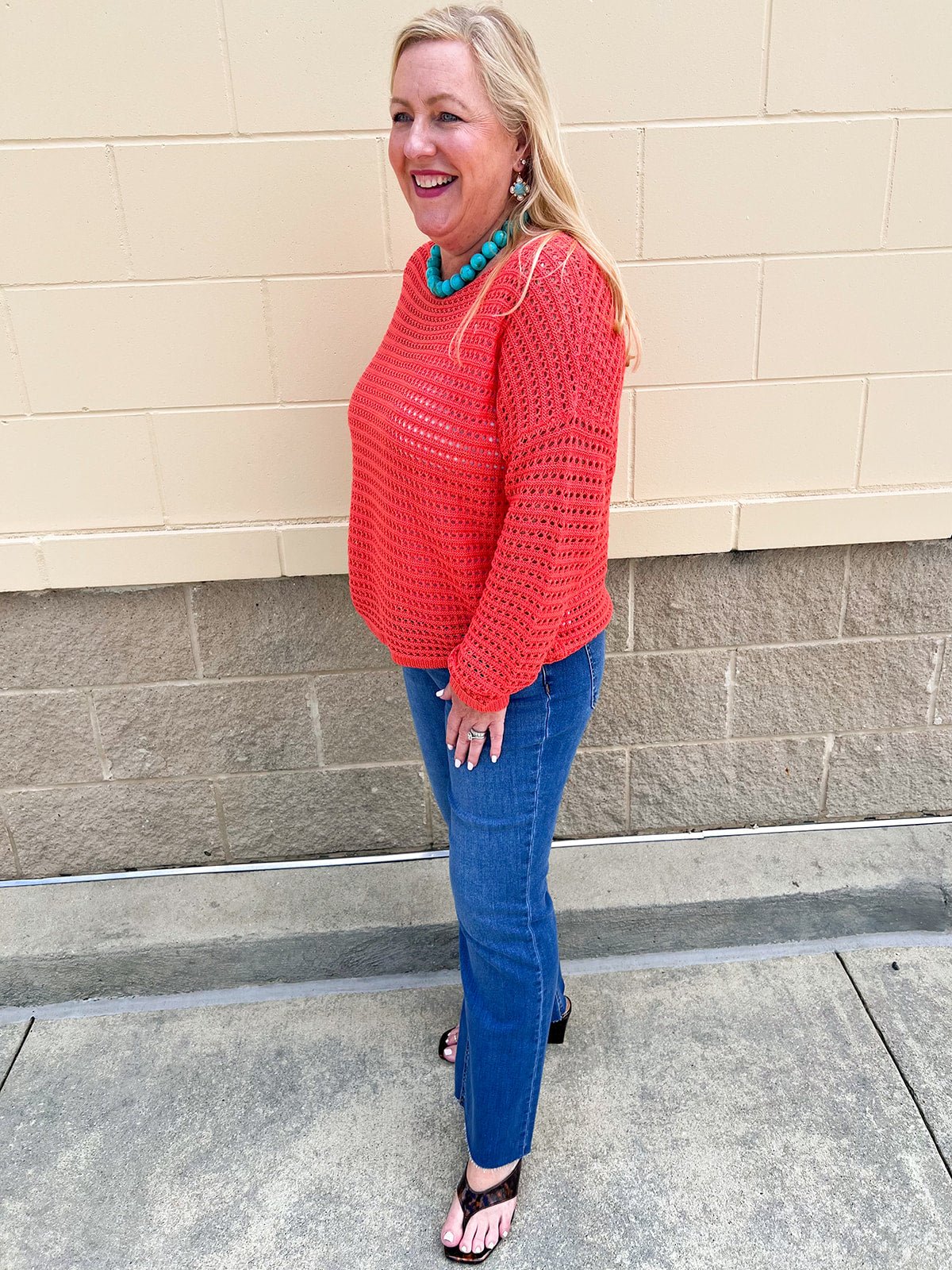 Sunset Shore Open Knit Sweater in Orange - The Pink Pineapple 850