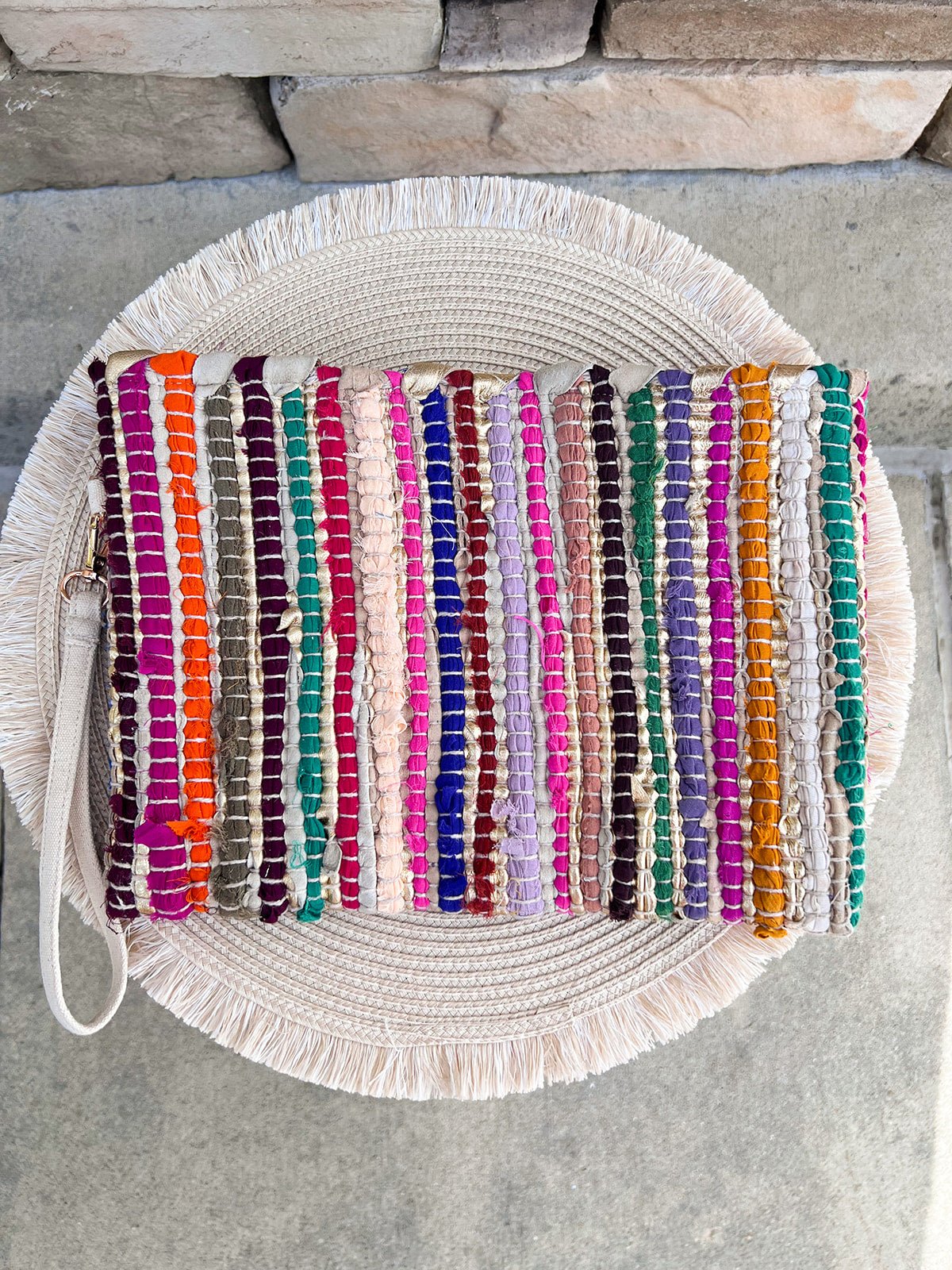 Sunset Stripe Metallic Woven Wristlet Clutch - The Pink Pineapple 850