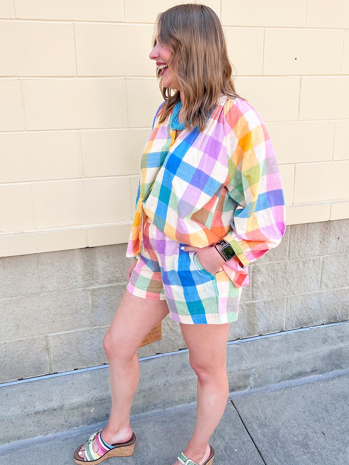 [Sunshine Tienda] Rainbow Plaid Bermuda Short - The Pink Pineapple 850