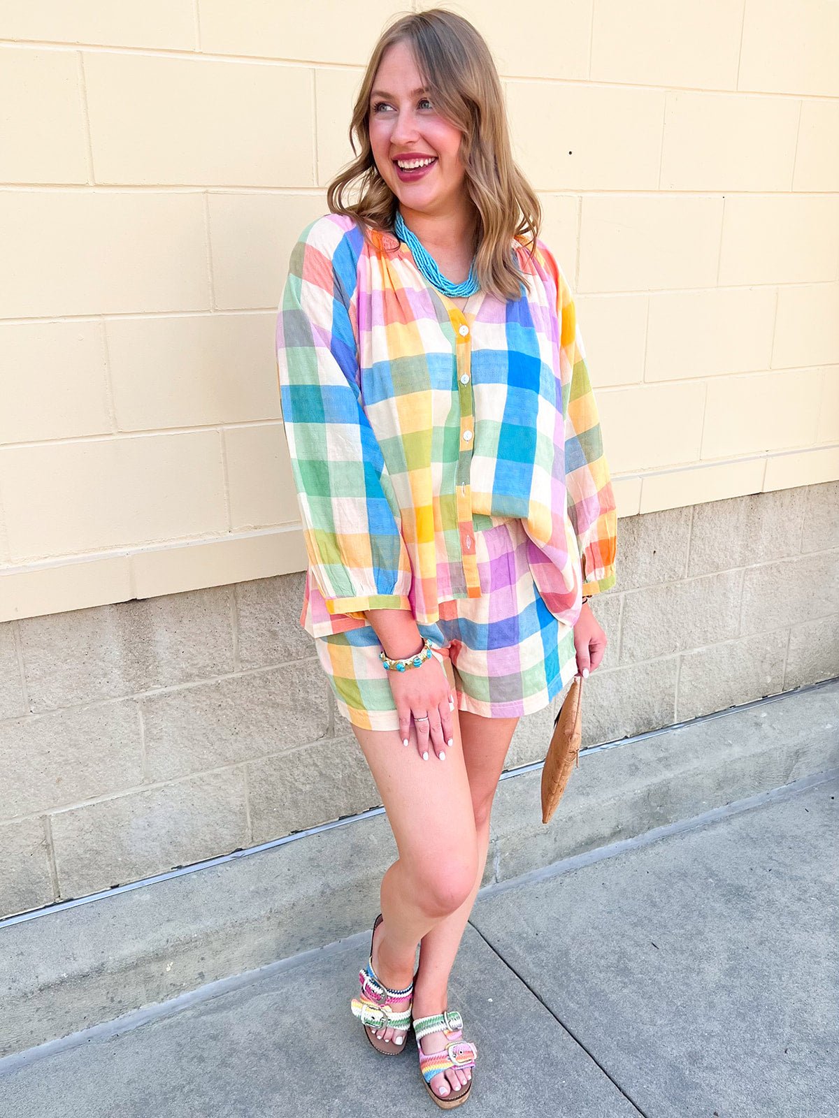 [Sunshine Tienda] Rainbow Plaid Bermuda Short - The Pink Pineapple 850