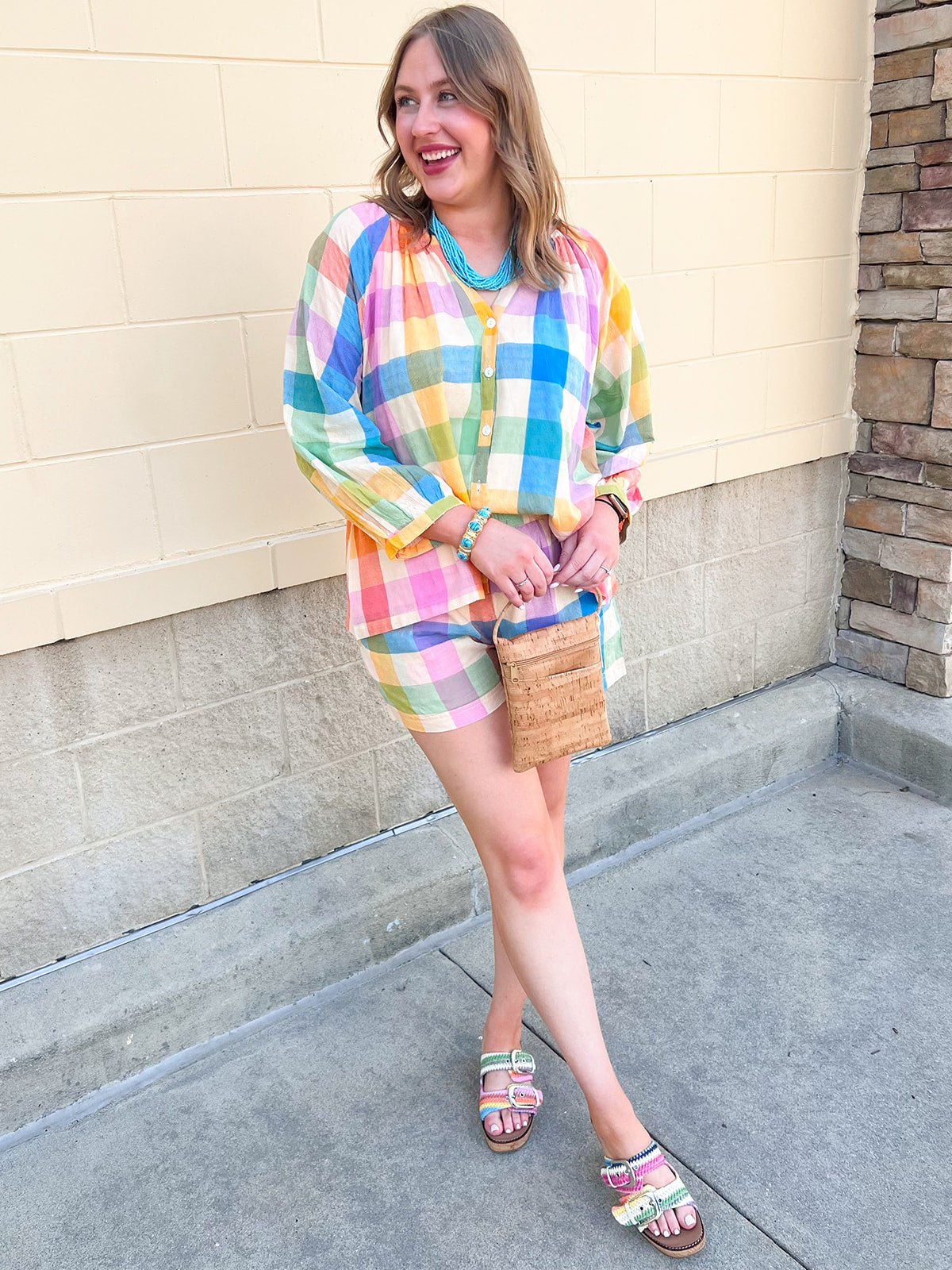 [Sunshine Tienda] Rainbow Plaid Bermuda Short - The Pink Pineapple 850