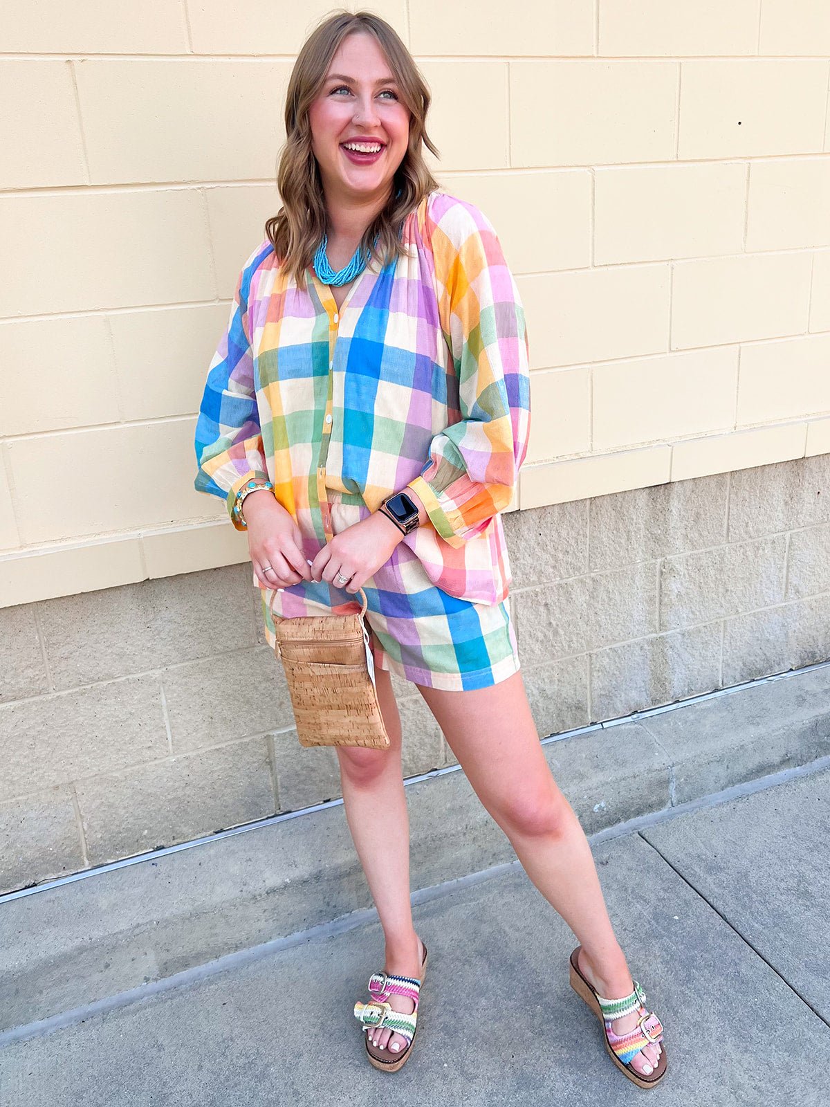 [Sunshine Tienda] Rainbow Plaid Bermuda Short - The Pink Pineapple 850