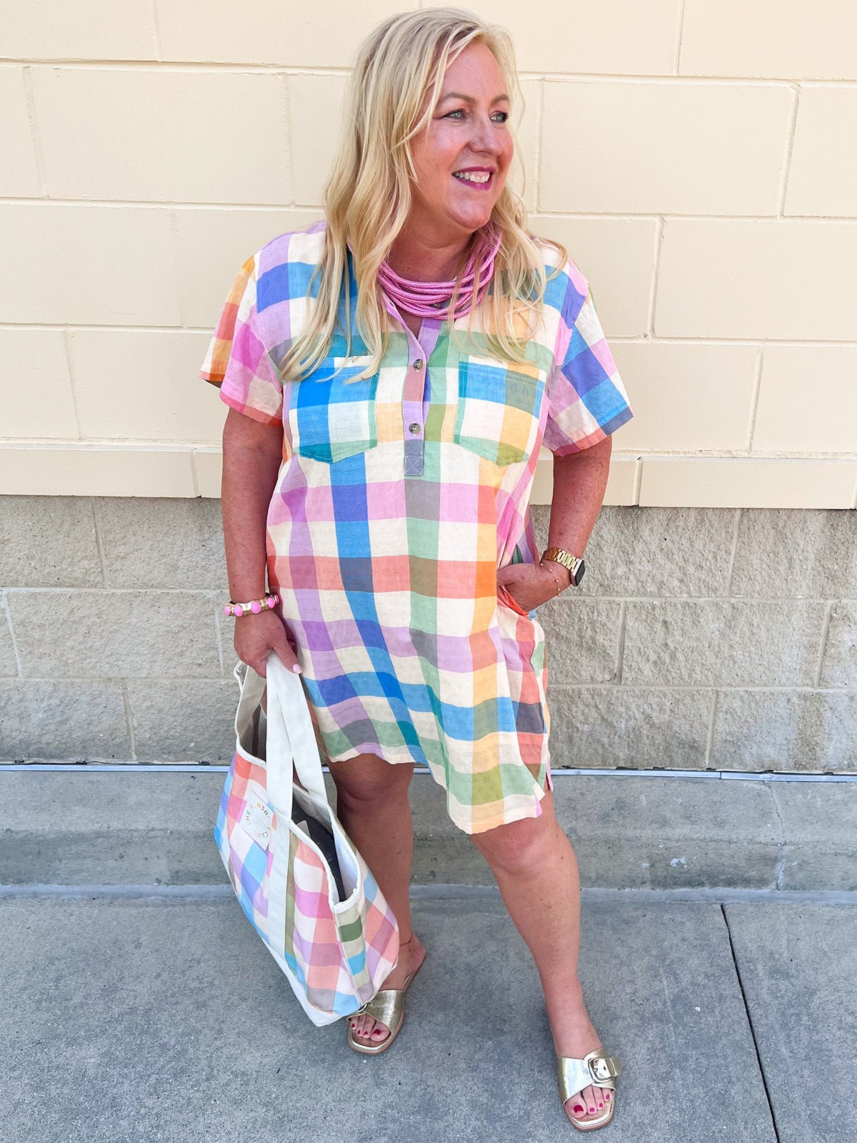[Sunshine Tienda] Rainbow Plaid Getaway Mini Dress - The Pink Pineapple 850
