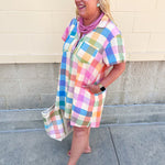 [Sunshine Tienda] Rainbow Plaid Getaway Mini Dress - The Pink Pineapple 850