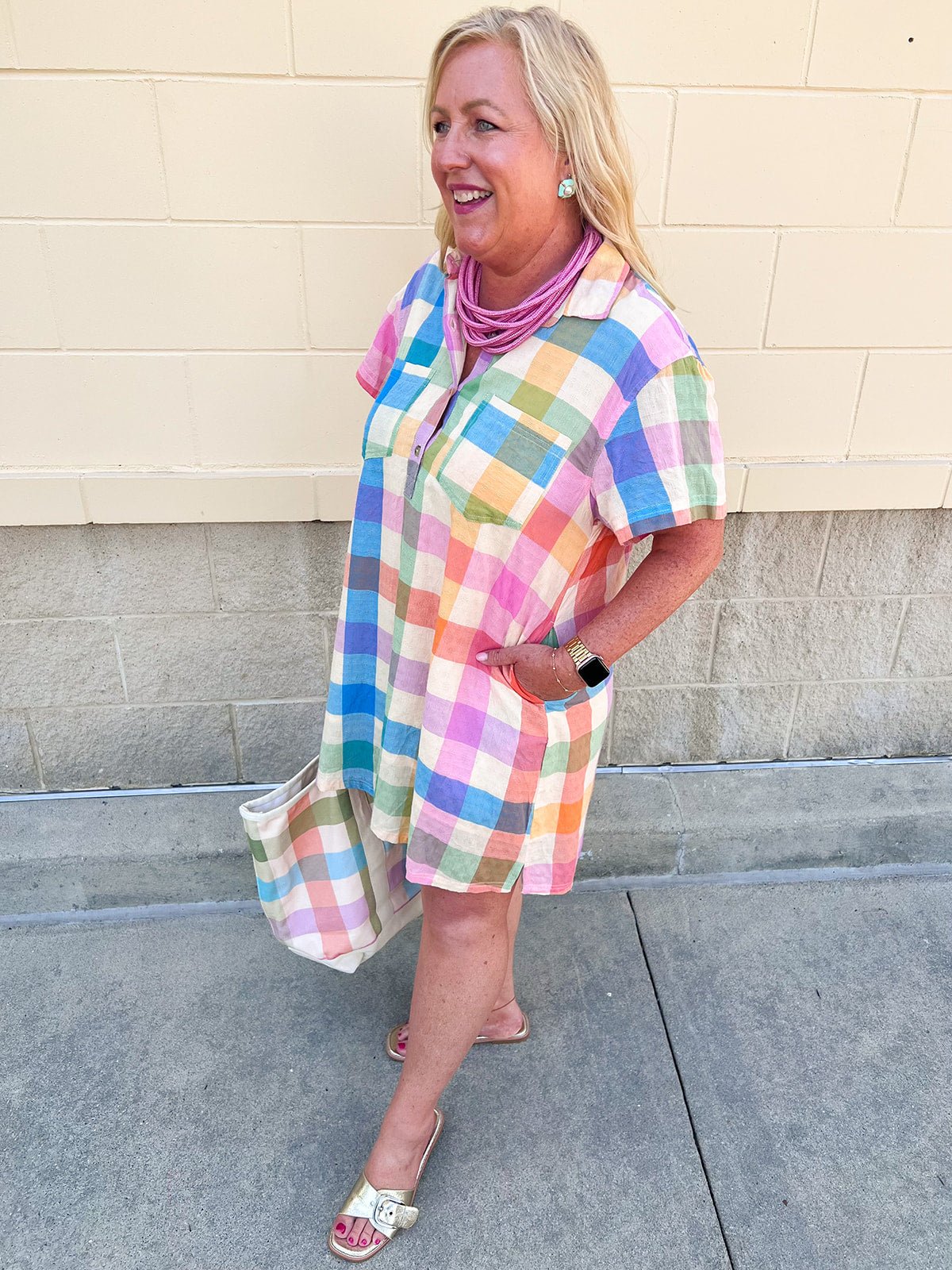[Sunshine Tienda] Rainbow Plaid Getaway Mini Dress - The Pink Pineapple 850
