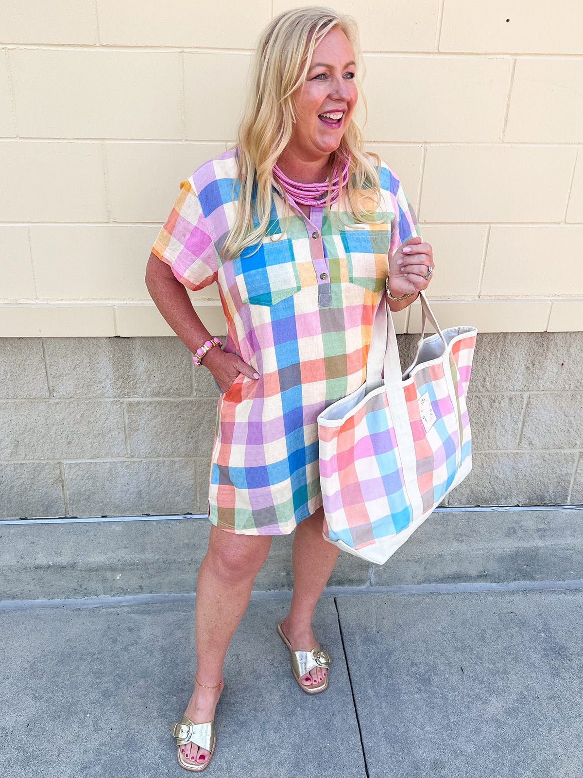 [Sunshine Tienda] Rainbow Plaid Getaway Mini Dress - The Pink Pineapple 850