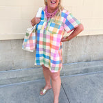 [Sunshine Tienda] Rainbow Plaid Getaway Mini Dress - The Pink Pineapple 850