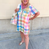 [Sunshine Tienda] Rainbow Plaid Getaway Mini Dress - The Pink Pineapple 850