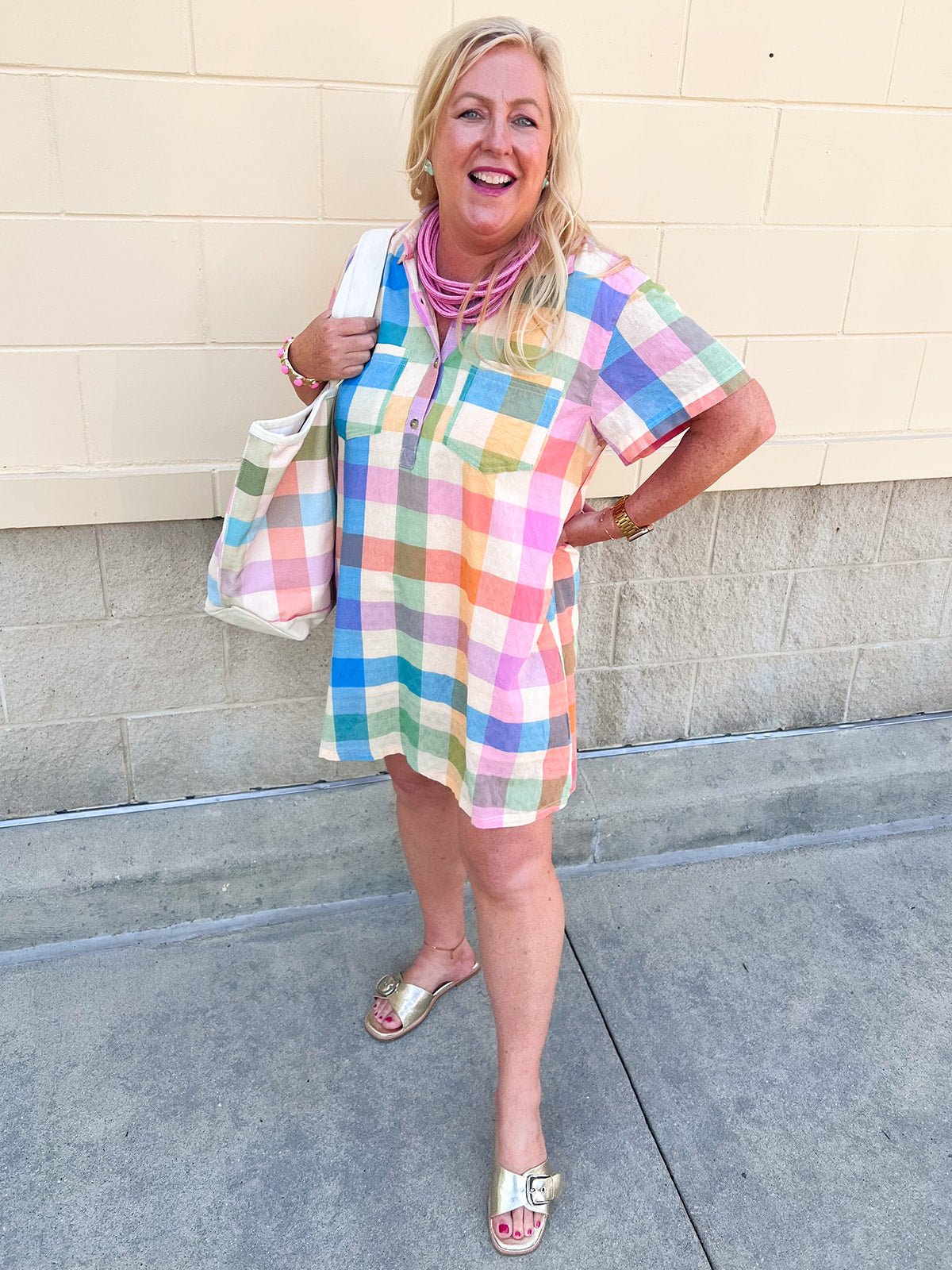 [Sunshine Tienda] Rainbow Plaid Getaway Mini Dress - The Pink Pineapple 850