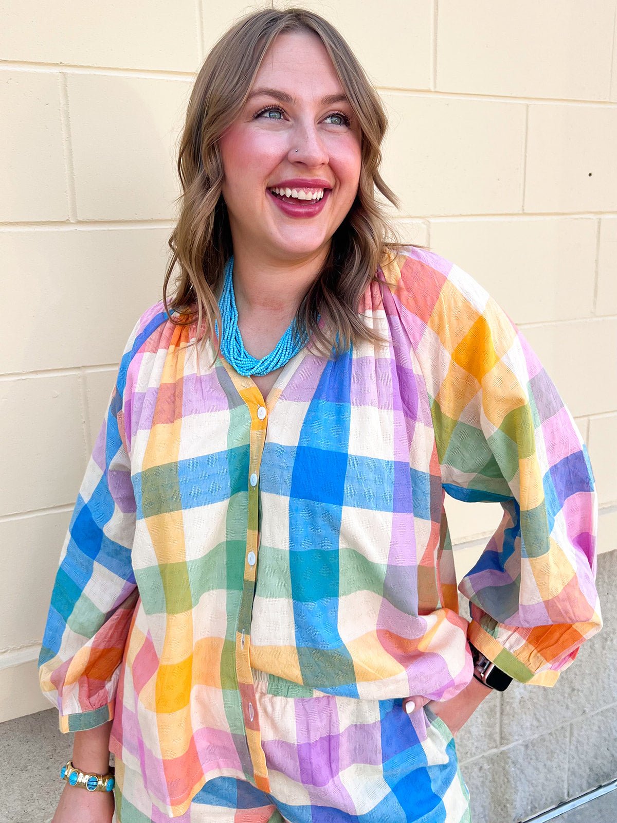 [Sunshine Tienda] Rainbow Plaid Lucia Top - The Pink Pineapple 850