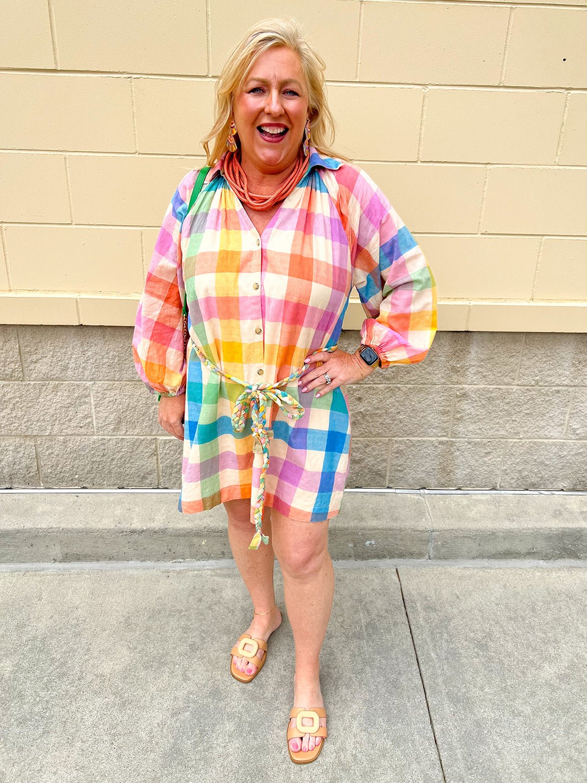[Sunshine Tienda] Rainbow Plaid Pippa Dress - The Pink Pineapple 850