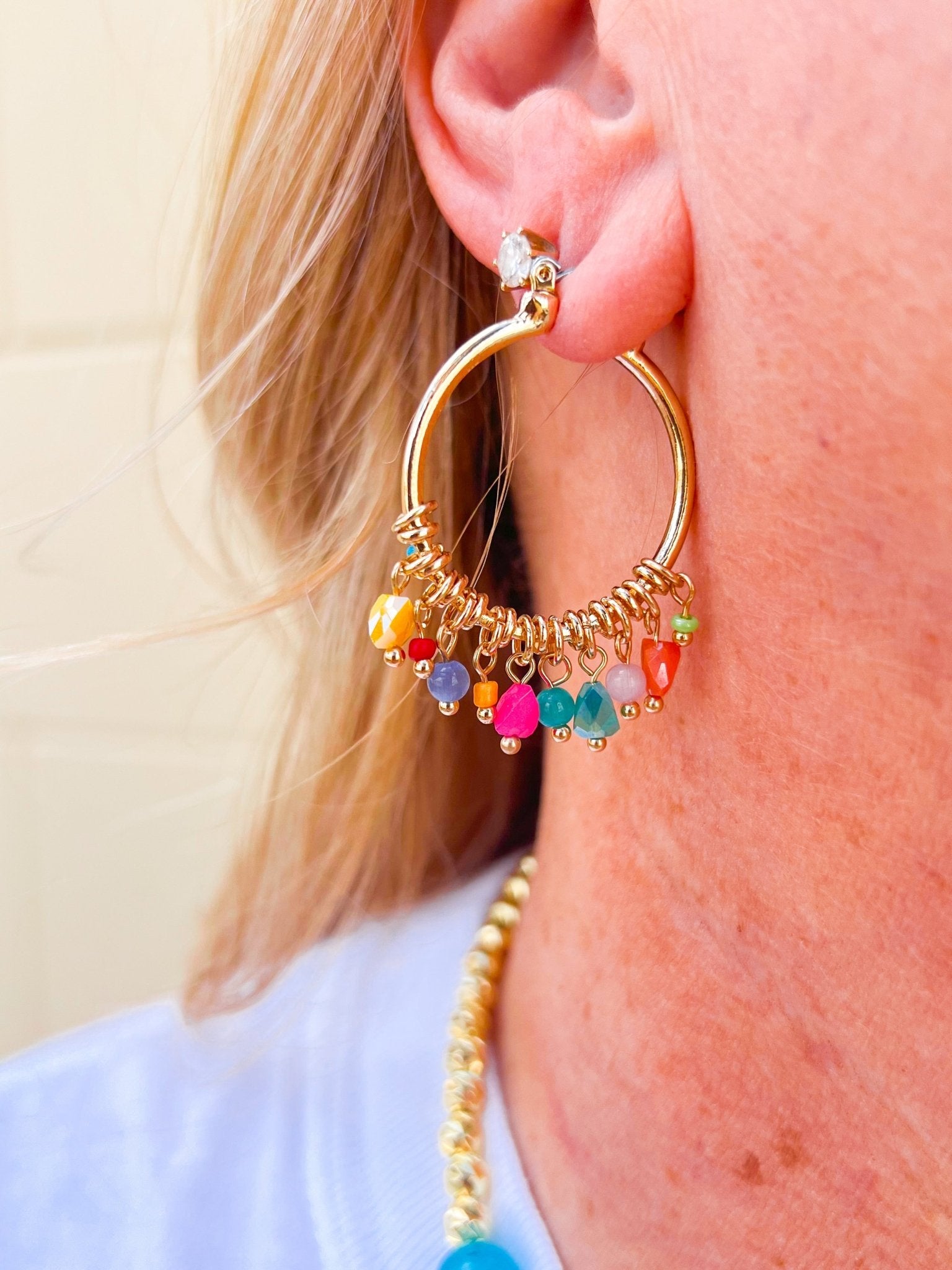 Sunstone Charm Hoop Earrings - The Pink Pineapple 850