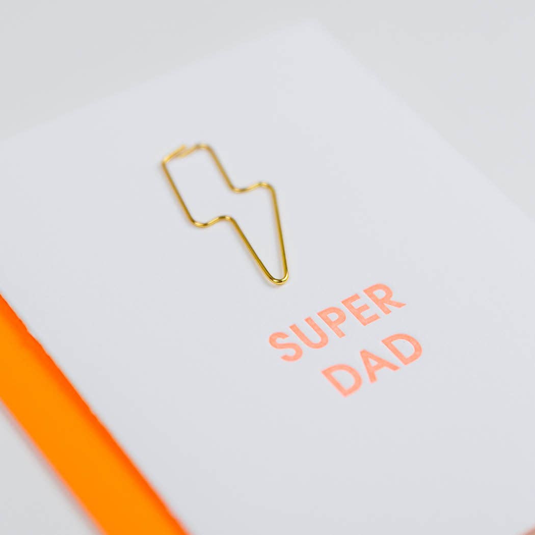 Super Dad - Lightning Bolt Letterpress Paper Clip Greeting Card - Father's Day - The Pink Pineapple 850