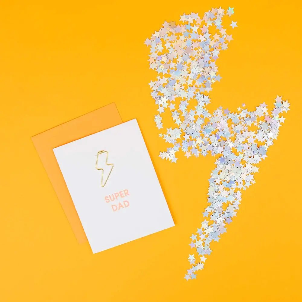 Super Dad - Lightning Bolt Letterpress Paper Clip Greeting Card - Father's Day - The Pink Pineapple 850